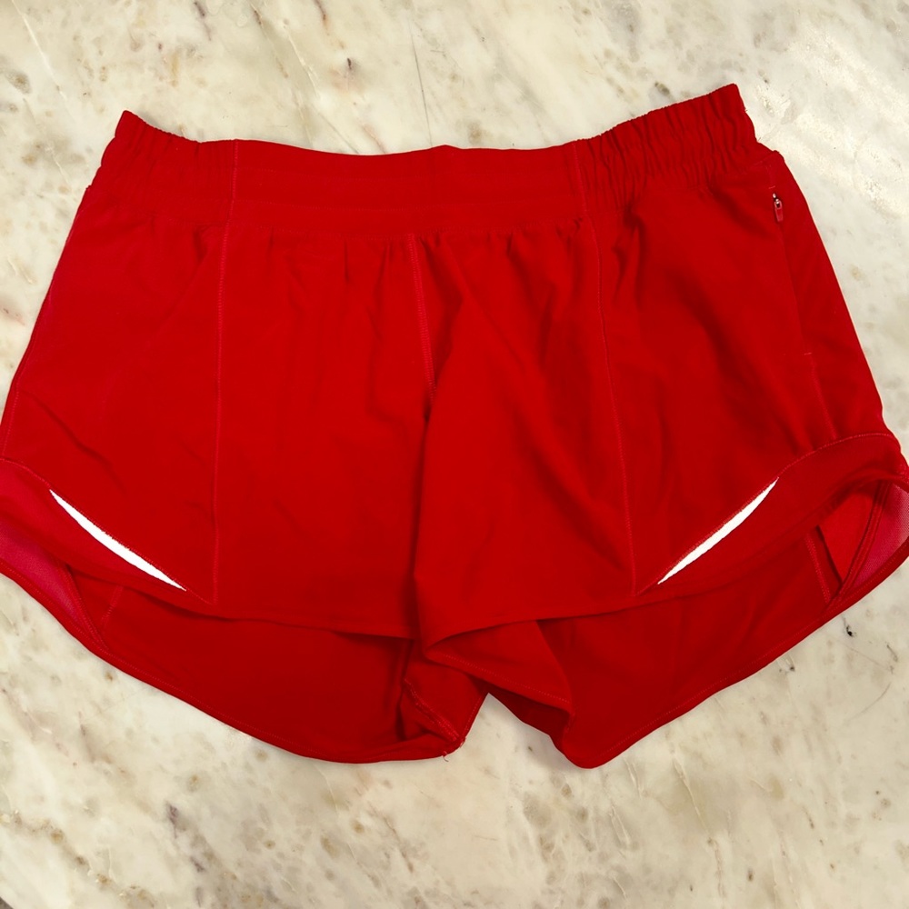 Red Lululemon hotty hot shorts. Size 10